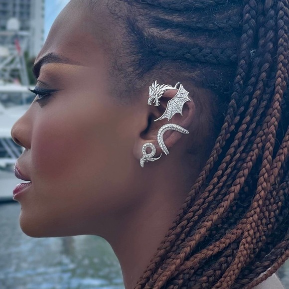 SINGLE STATEMENT DRAGON  EAR JACKET - IRIjewelry - Picture 1 of 3